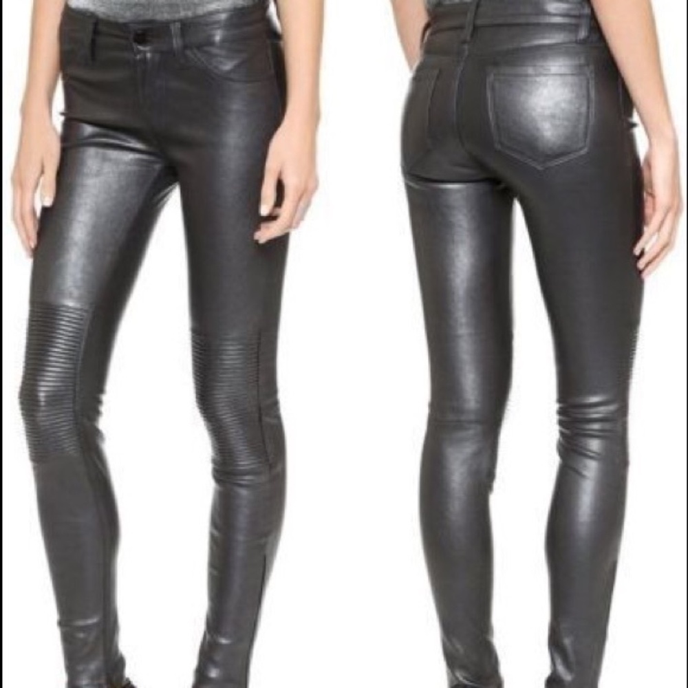 J Brand Women’s Nicola 100 % Leather Moto Pants Colour Pewter Size 27 NWT